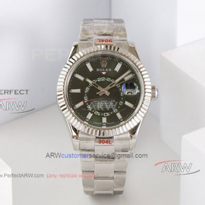 AAA Replica Rolex Sky-Dweller Swiss 9002 Movement Olive Green Dial Stainless Steel Watch 